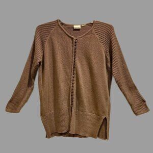 Newport News Brown Knit Button Down Sweater